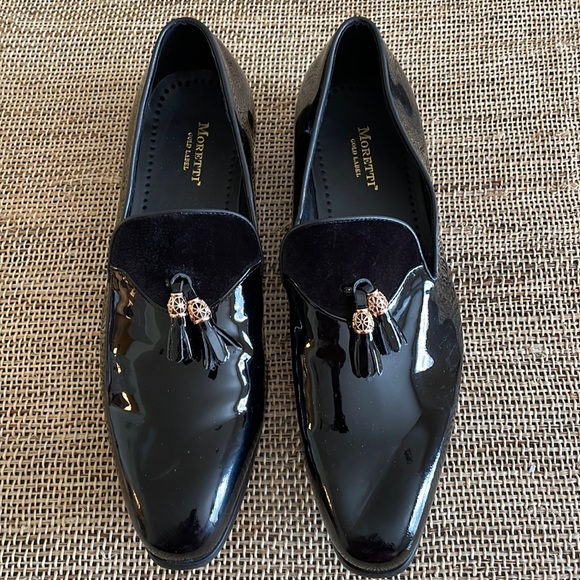 MORETTI Gold Label Black Patent Leather Loafers Size 12 - Picture 2 of 11